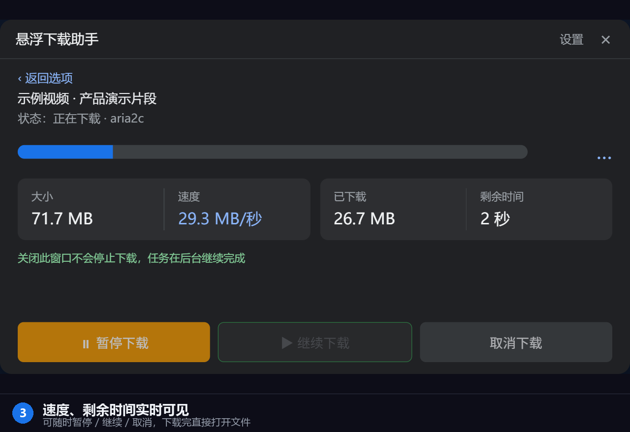 下载进度面板